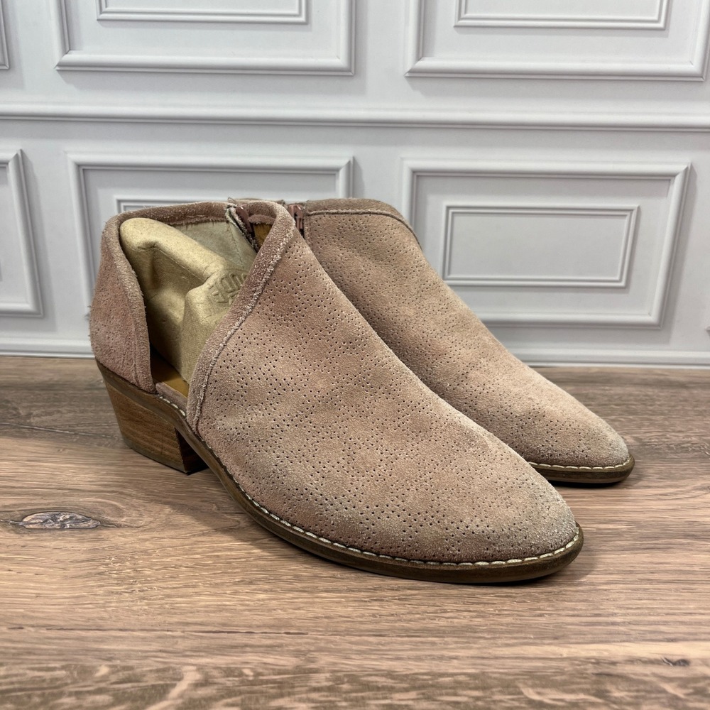 Lucky Brand Felixah D'Orsay Ankle Booties Women Perforated Suede Side Zipper 7.5